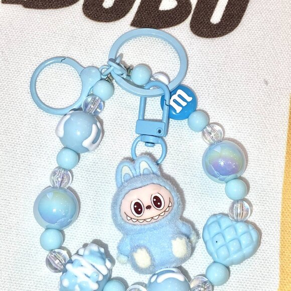 Blue Beaded Keychain Labubu Style - Picture 1 of 1